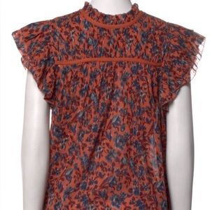 Ulla Johnson Orange and Blue Floral Blouse
